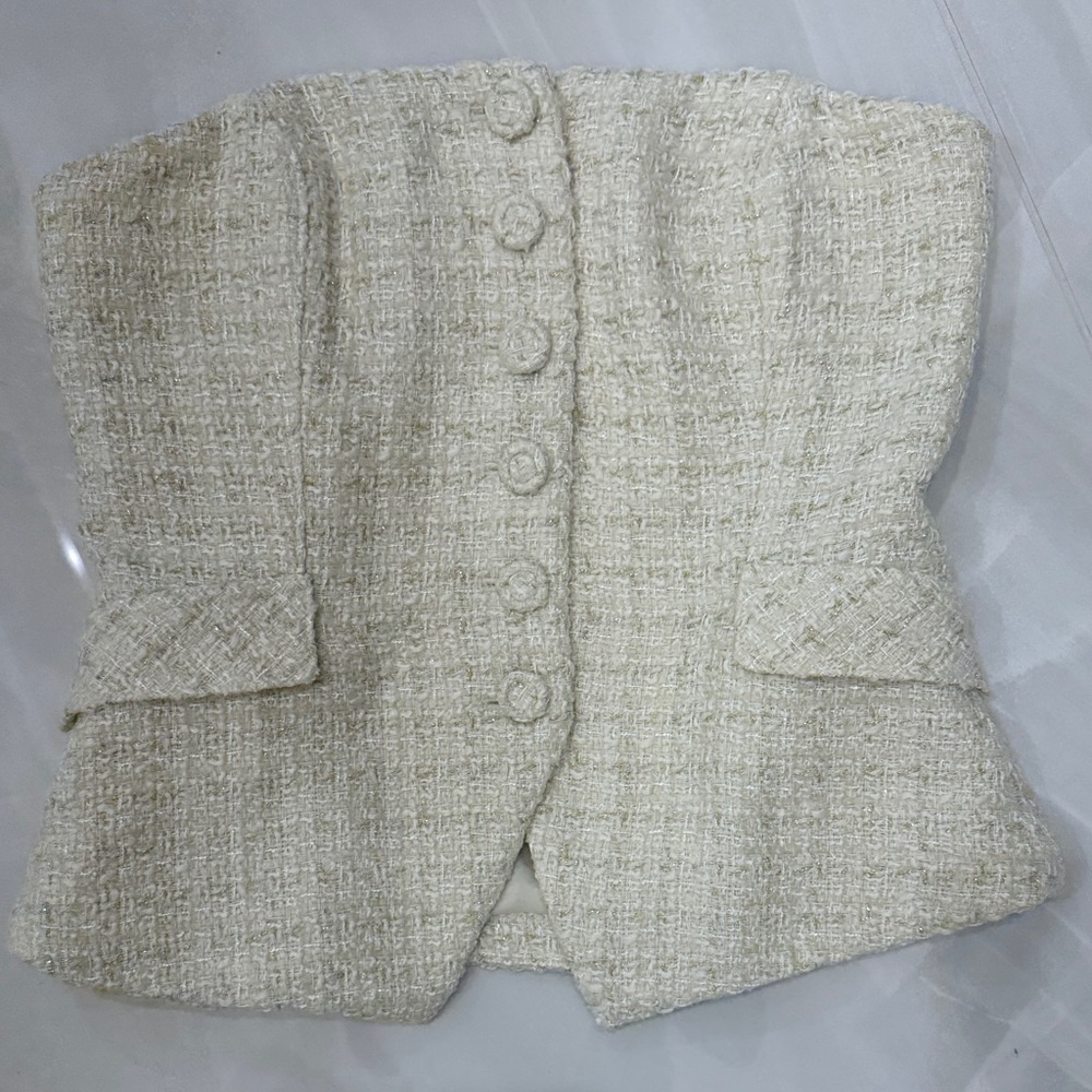 White House Black Market Cream Tweed Top